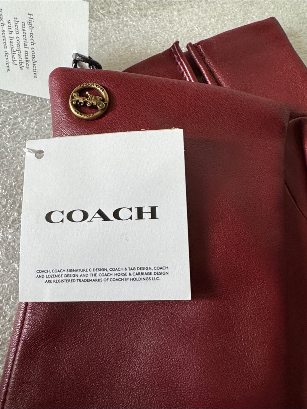 NWT Cherry Tech Coach Leather Touchscreen Gloves with Signature Charm - Picture 3 of 16